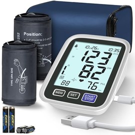 Máquina de presión arterial en la parte superior del brazo, 2 puños de tamaño, medianogrande de 9 a 17 pulgadas y puño XL extra grande de 13 a 21...  