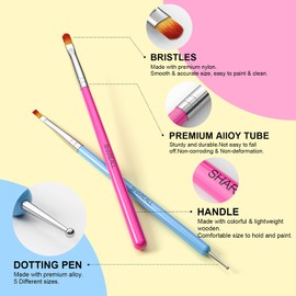 SHAREALL Nail Art Brush Set 8PCS Nail Polish Brush with Extension Gel Nail Brush French Nail Brush Double-ended Design Brushes with Dotting Tools Nail Brushes for Nail Art at Salon & Home Manicure