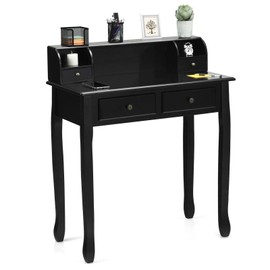Giantex Writing Desk with 4 Drawers, Removable Floating Organizer 2-Tier Mission Home Computer Vanity Desk for Apartment Small Space (Black)