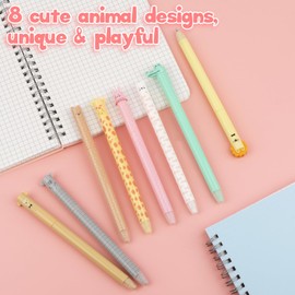 Weysoo Erasable Ballpoint Pen, 8 Cartoon Erasable Pens, Cute Gel Pens, Erasable Animal Pens with 0.7 mm Blue Lead for Children, Students, School, Office