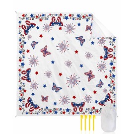 LBDecor Beach Blanket Sandproof Oversized 83" x 79" 4th of July Butterfly Waterproof Quick Drying Sand Free Mat Independence Day Picnic Blankets for Outdoor Travel Camping Hiking Park