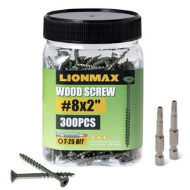 LIONMAX Deck Screws 2 Inch, Wood Screws #8 x 2, 300 PCS, Rust Resistant, Exterior Epoxy Coated, Outdoor Decking Screws, Torx/Star Drive Head Screw, T25 Star Bit Included, Green
