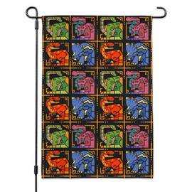 Geometric Dinosaurs Aztec Mayan Style Tyrannosaurus Triceratops Velociraptor Brontosaurus Pattern Garden Yard Flag