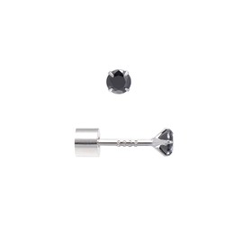 3MM Onyx Black Cubic Zirconia Sterling Silver Studs Screw Flat Back Earrings for Women, White Gold Plated