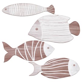 UNICRAFTALE 4Pcs 4Styles Wooden Fish Wall Decor Rose Brown Fish Wall Decor Wooden Coastal Decorations Wood Hanging Decoration with Stickers for Bathroom Lake House Beach House Home Room Walls Decors