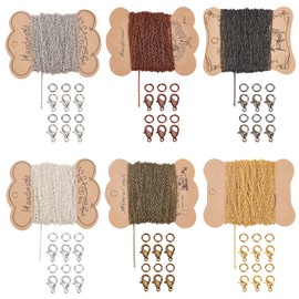 PandaHall Necklace Chains 6 Colour Link Cable Chain Necklace with 120 Pieces Lobster Clasps, 300 Pieces Jump Rings Bulk for Jewellery Chain Making, 196 ft / 65 yards Long
