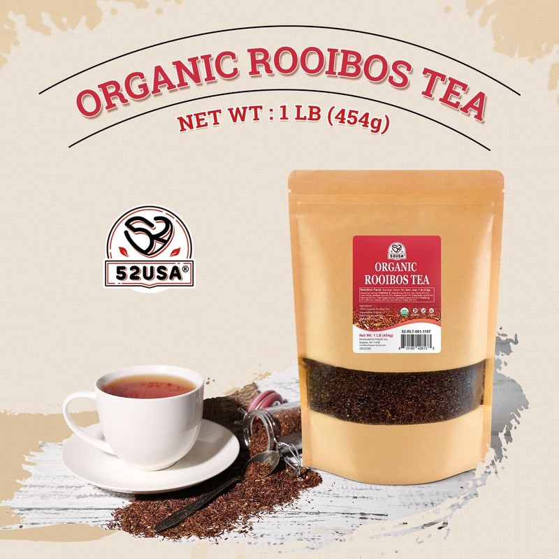 52USA Organic Rooibos Tea, 1 LB, Red Rooibos Loose Leaf