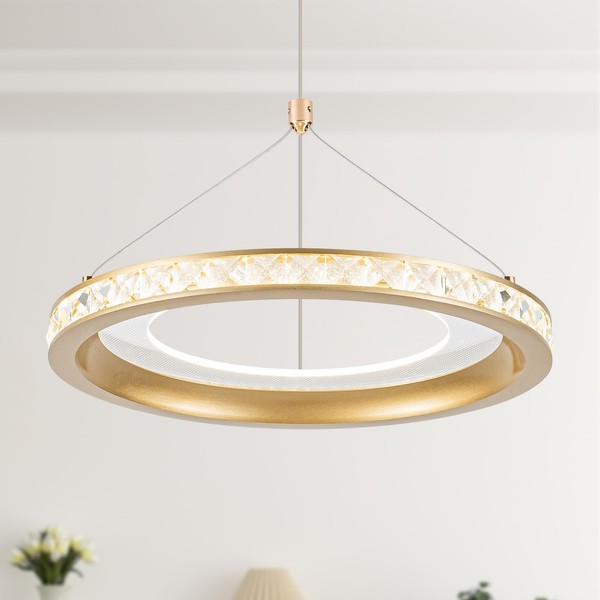 CHYING Gold Pendant Light Modern LED Pendant Lighting 3500K Crystal