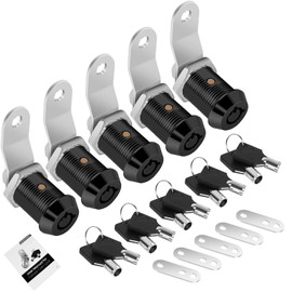 5 Pack Cabinet Lock with Keys, 7/8" RV Storage Locks Keyed Alike, RV Locks for Storage Door, Camper Cabinet Door Toolbox Lock Mailbox RV Cam Locks with Manual (Black -5 Pack, 7/8 Inch)