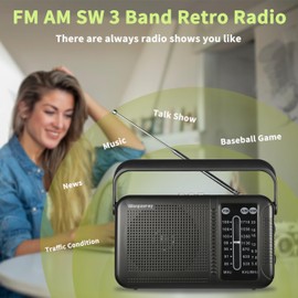 Shortwave AM FM Radio, Retro Receiver Bluetooth Speaker Great Reception, Support TF Card/USB Play, Large Dial Battery Powered Easy to Use for Friend Seniors Elderly (Black)