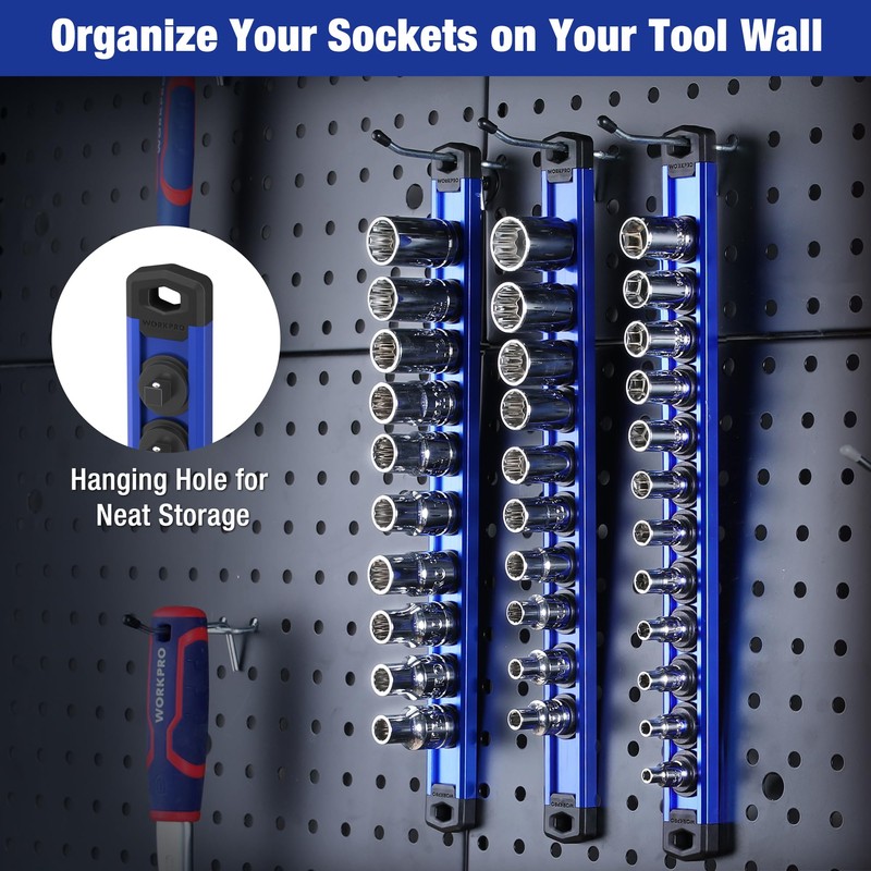 WORKPRO Magnetic Socket Organizer, 3/8-Inch Drive Aluminum Alloy Socket Rail,