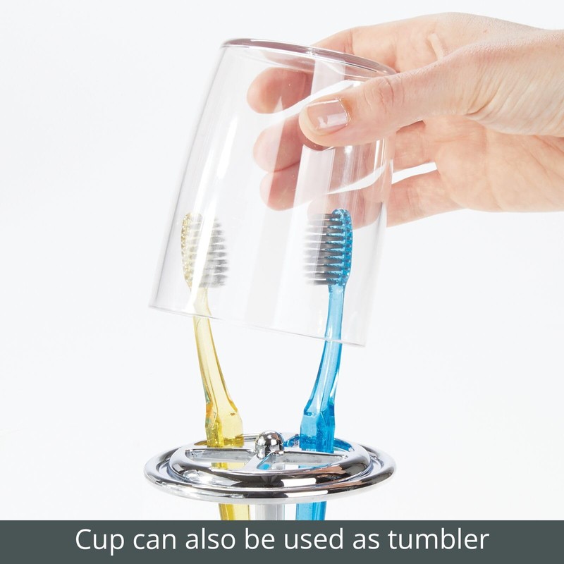 mDesign Plastic Toothpaste and Toothbrush Holder Center with Cup/Cover -