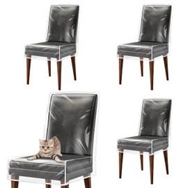 4 Pack Plastic Chair Covers, Clear Dining Room Chairs Cover for Kitchen, Waterproof Stool Seat Protectors from Dining Room Cat Scratch Dust Spill Pet Hair Easy Clean H/45 W/21 x D/18" Fits 16-23"
