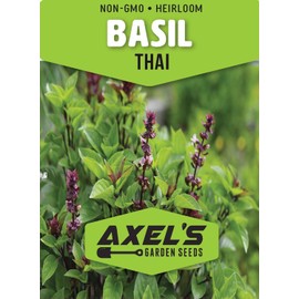 Axel's Garden Seeds Sweet Thai Basil Seeds for Planting - Heirloom Non-GMO Packet with Instructions to Plant a Home Herb Garden – Indoor or Outdoor Gardening – Great for Hydroponics, 1 Packet 750 Seeds
