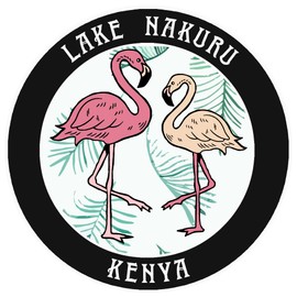 Blue Heron Two Flamingos Lake Nakuru, Kenya Car Truck Window Bumper Sticker Decal Souvenir - Black