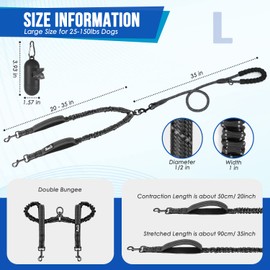 SlowTon Double Dog Lead - 360° Swivel Heavy Duty Reflective Double Dog Lead for Walking 2 Dogs No Tangle Dual Dog Splitter With Soft Handle Dog Leash for Large Dogs Walking Training (25-150 lbs)