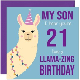 21st Sons Llama Birthday Card for Son - Llamazing - Funny Llama Birthday Card for 21 Year old twenty one, twenty first