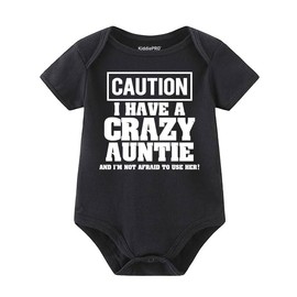 Caution I have a Crazy Aunt Design Baby Bodysuit Cotton Unisex Infant Clothes Short sleeve One Piece for Girls and Boys (BLACK, 3-6 MONTHS)
