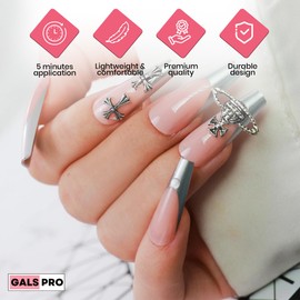 GALSPRO Long Press on Nails - Set of 24 Fake Nails with Designs in 12 Different Sizes for Perfect Fit, Cute False Nails Kit for Women with 0.07oz Nail Glue, A Double Sided Nail File & Cuticle Stick