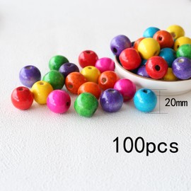 DAHI 100pcs Colourful Loose Wooden Beads for Threading Natural,Coloured Craft Beads 20mm with Holefor DIY Jewellery Making(20mmbunt)