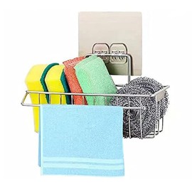 Gelanty Spülbecken Organizer, Küchen Organizer Schwammhalter Küche Edelstahl Spüllappenhalter küchenutensilien mit Klebehaken -Kein Bohren Erforderlich