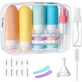 16 Piezas Botellas de Viaje de Silicona, Kit de Botellas para viaje Reutilizable para Artículos Tocador, sin BPA, Contenedores de Viaje para aseo aprobados por la TSA, Kit de Viaje (Color)