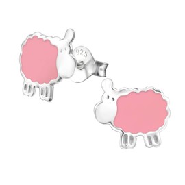 Monkimau Girls' Earrings Sheep Stud Earrings Made of 925 Sterling Silver, Sterling Silver