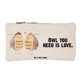 Mr. & Mrs. Panda Make-Up Bag Owl Love, White, Hand Drawn