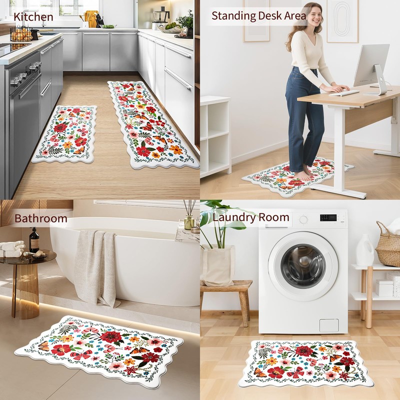 Kitchen Rugs, 2PCS Waterproof Kitchen Mats, Cushioned Anti Fatigue Kitchen