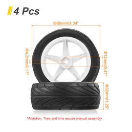 sourcing map 4-Pair High-Grip RC Car Tire & Wheel Set for 1/10 Scale Off-Road Cars - Soft Rubber Tyres with 12mm Hubs, Black/White