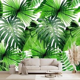 WXHFM - Tropical Green Botanical Leaf Wallpaper Bedroom Plant Mural Room Decor Living Room tv Background Large Wall Mural - 160"x108" (Not Peel and Stick)