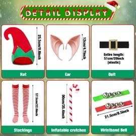 Christmas Elf Costume Set Adult Men Women Kids, Santa's Helper Costume Xmas Festive Outfit with Elf Hat Ears Belt Inflatable Crutches, Fancy Dress Costume Accessories Party Cosplay (150(17Y+), Girl)