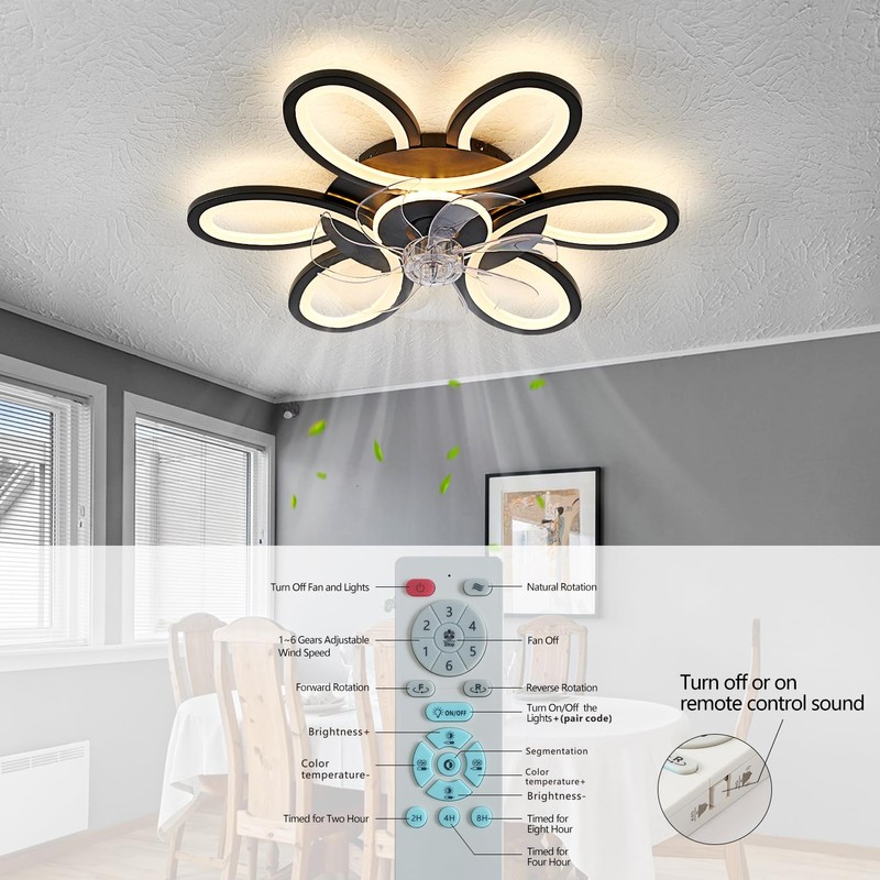 Black-Star ring Ceiling Fans with Lights and Remote, 27 Inch
