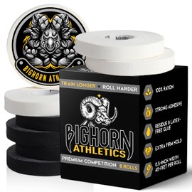 Bighorn Athletics Premium Competition Jiu-Jitsu Finger Tape, 8-Rolls, 50% Stronger Material, Residue-Free (0.5-Inch, Black/White Assorted)