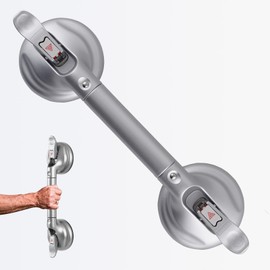 Heavy Duty Suction Shower Grab Bar - Toilet Bathroom Bathtub Safety - Shower Handles, Suction Cup Power Up to 250 LB, Perfect for Elderly Seniors(14.5 Inch, Gray Silver) h, Gray Silver