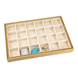 The Display Guys - Stackable Jewelry Tray and Organizer - for Drawers, Dressers, Store Display (24 Compartments, Bamboo Suede)
