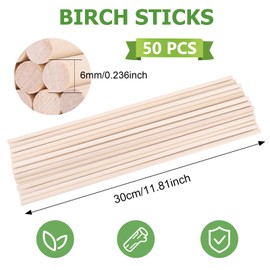 Pack of 50 Wooden Sticks, 30 cm x 6 mm, Birch Wood Craft Sticks, Birch Wood Sticks for Crafts, Wooden Sticks, Round Rods, Wooden Sticks, High Quality Unfinished Craft Sticks, Round Stick (Birch)