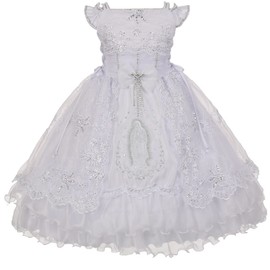 BluNight Collection Virgin Mary Embroidery Off Shoulder Baby Infant Girl Baptism Christening Dress (TR40K1) White 4