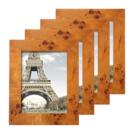 Concepts (Set Of 4 5x7 Burl Wood Picture Frames - Honey Wood Finish Picture Frames for Family Photos - Elegant Wallhung and Tabletop Decor in Bulk