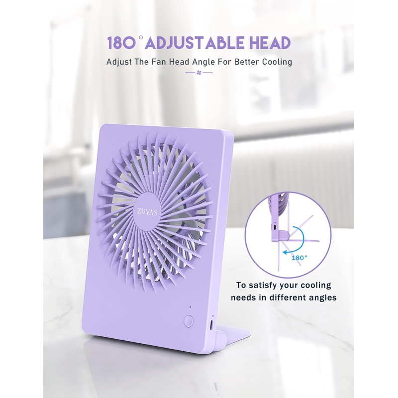 Zuvas Desk Fan Battery Operated Fan Rechargeable 180°Tilt Folding Personal