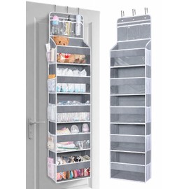 Over the Door Organizer, Heavy Duty Hanging Door Organizer with 5 Large Pockets, 3 Clear PVC Pocket & 5 Side Mesh Pockets, Over the Door Storage for Closet, Bathroom, Pantry, Bedroom, Nursery & Dorm