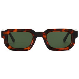 JCTAIFOO Trendy Rectangle Sunglasses Men Women Vintage Rectangular Retro Square Glasses, Leopard/Dark Green