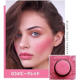 FOMIX Cheek Pom Pom Mineral Cheek with Puff High Gloss Contour Face Blush Cushion Soft High Color Lightweight Feel Breathable Natural Cosmetics 03# Peach Red