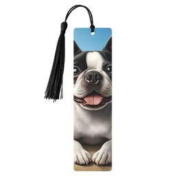 Cute Boston Terrier Wooden Bookmark for Men with Tassels, Bookmark for Book Lovers Book Marks for Reading Book Accessories