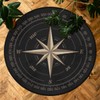 Compass Rose Round Area Rug, Artwork Black Non-Slip Circle Rug
