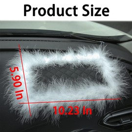 Car Anti-Slip Feather Pad, Fluffy Mat for Auto Dashboard, Middle Size Adhesive Pads for Car Ornament, Dash Grip Mats for Decorations Cell Phones Keys, Vehicle Interior Accessories (White)