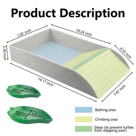 5 Pcs Tortoise Water Dish Set,Gray Tortoise Water Dish with Ramp and Turtle Water Bowl,Turtle Feeder Ball,Scrub Brush,Amphibian Reptile Water Bowl Turtles Pool Can Be Used for Turtles,Lizards