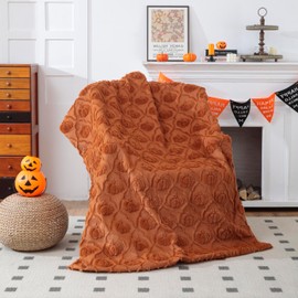 Fall Pumpkin Throw Flannel Blanket, Autumn Home Decor for Thanksgiving Brunt Orange Pumpkin Fleece Fuzzy Soft Warm Room Blanket for Couch,Chair,Sofa,Dorm, 50"x60"