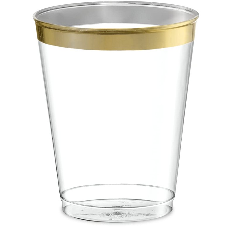 PLASTICPRO Disposable 8 oz Crystal Clear Plastic Tumblers With Gold