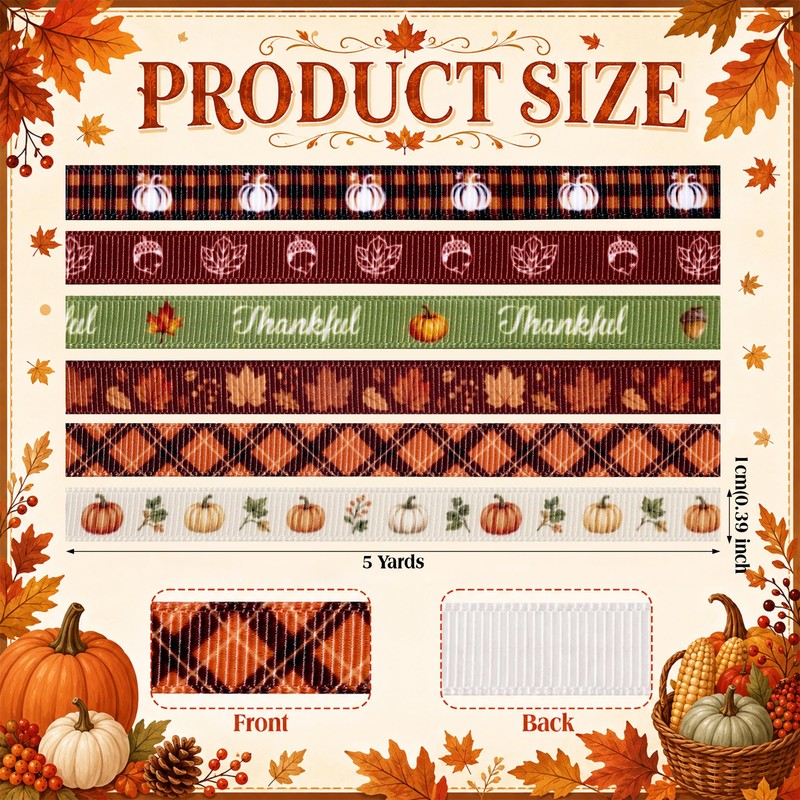 Fall Grosgrain Ribbon, Autumn Thanksgiving Decorative Ribbon